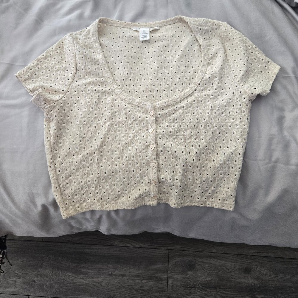 H&M Beige Eyelet Crop Top Summer Vacation Beach Wear
